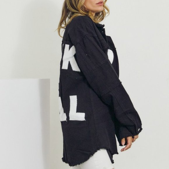 New Black Rock and Roll Distressed Shacket Denim Jacket Coat - Picture 7 of 10